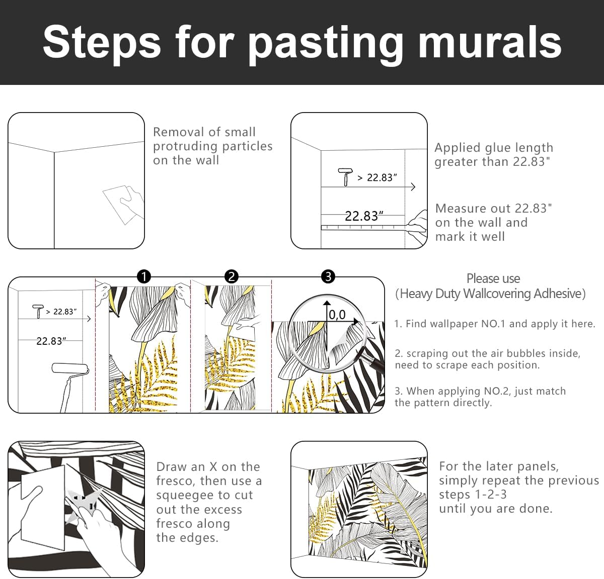 -Black and Gold Tropical Botanical Banana Leaf Fabric Wallpaper Living Room Bedroom Bathroom Abstract Plant Large Wall Mural- 137"x96"ļ¼ not Peel and Stickļ¼